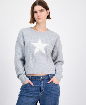 Hippie Rose - Juniors' Cable-Knit Varsity Sweater