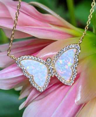 Butterfly Necklace with Lab-Grown Opal in 14k Gold Plated Sterling Silver
