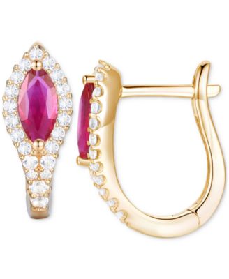 Gemstone (5/8 ct. t.w.) & Diamond (1/4 ct. t.w.) Hoop Earrings in 14k Gold