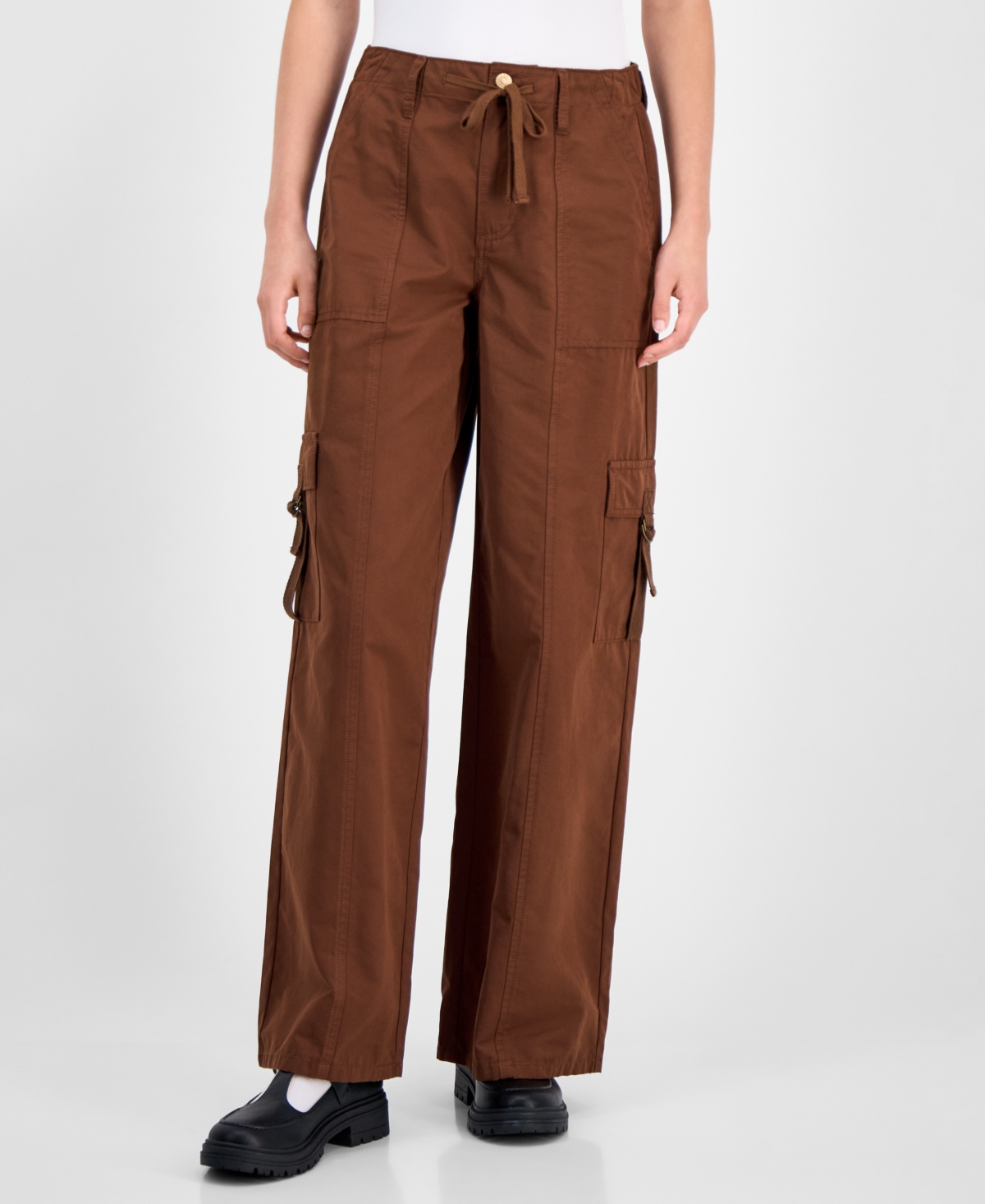 Celebrity Pink Juniors' Drawstring Cargo Utility Pants In Brown