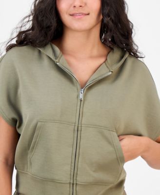 Petite Cozy Short-Sleeve Zip-Up Hoodie Top, Macy's Exclusive