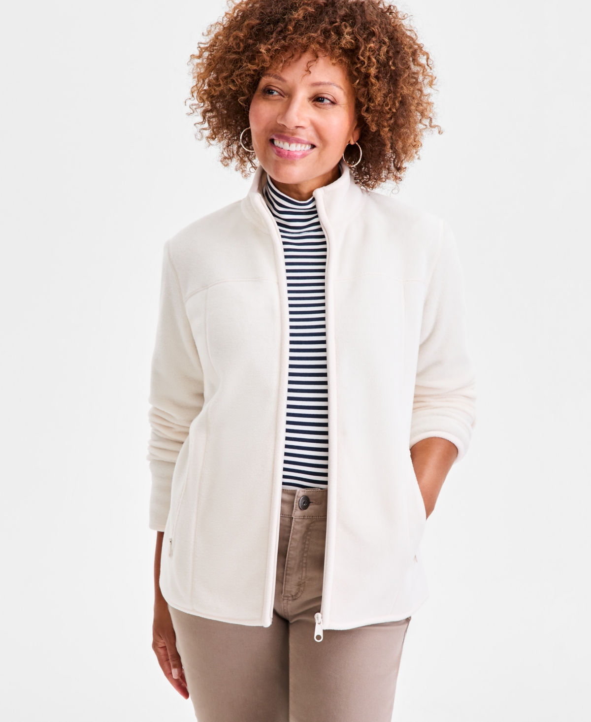 Style & Co Women's Polar Fleece Mock-neck Jacket, Created For Macy's In Brown