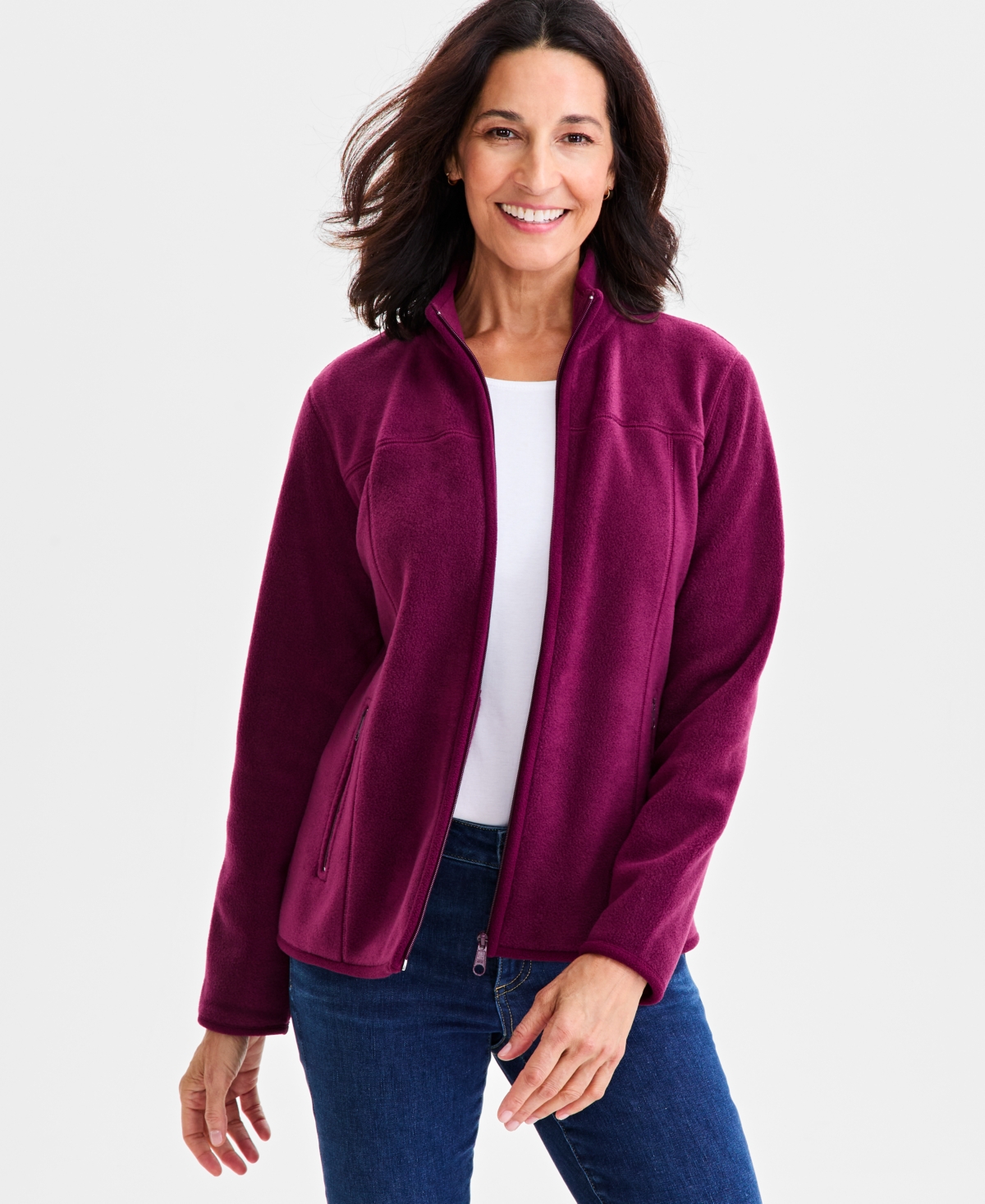 Style & Co Women's Polar Fleece Mock-neck Jacket, Created For Macy's In Burgundy