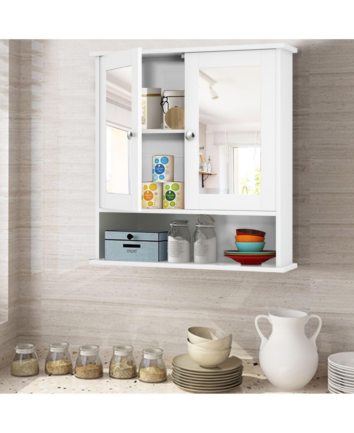 Volenca Double Door Wall-Mounted Bathroom Mirror Cabinet with Storage Shelf