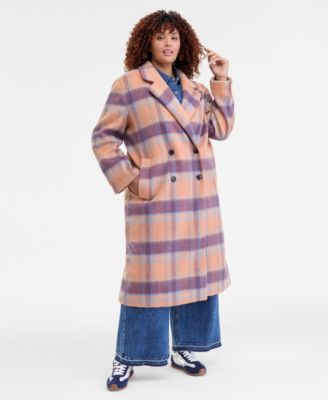 On 34th - Trendy Plus Size Plaid Double-Breasted Coat