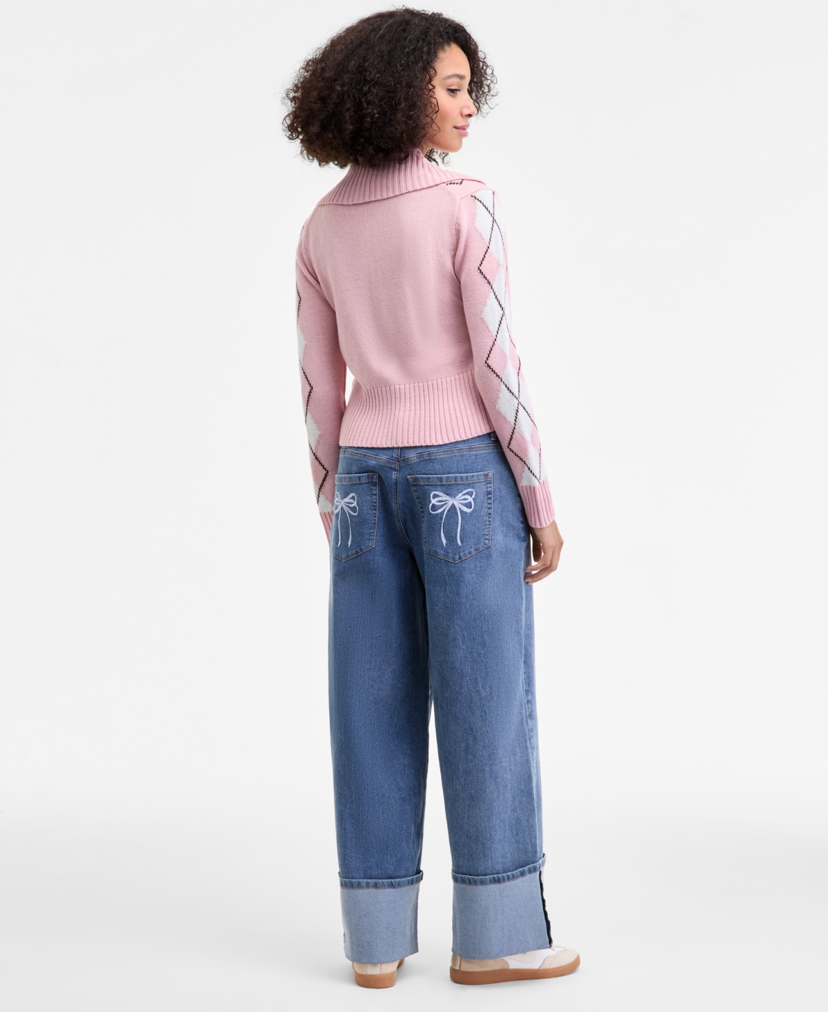 Madden Girl Juniors' High-rise Cuffed Bow-embroidery Jeans In Blue