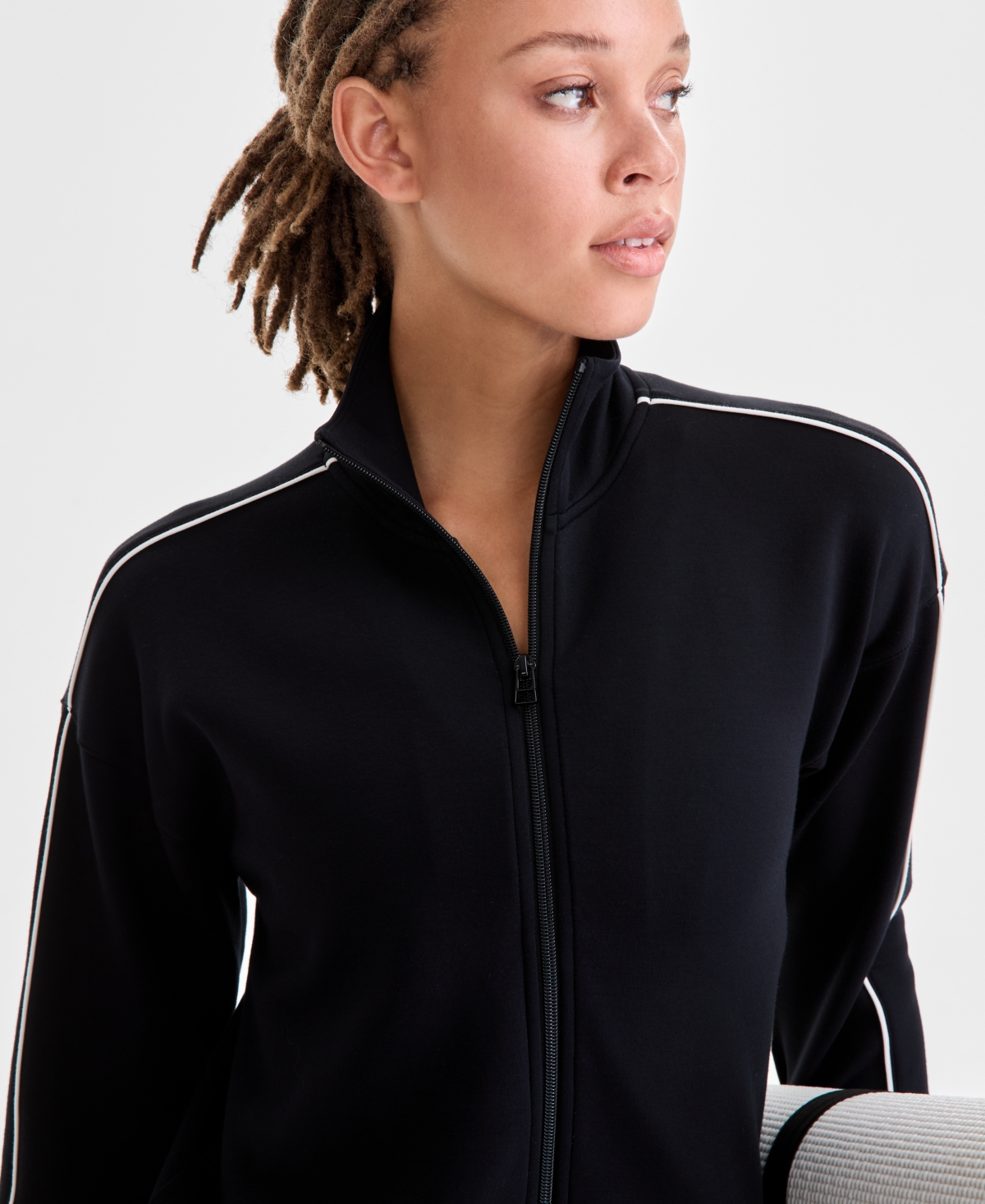 Id Ideology Women's Relaxed Butter Soft Funnel-neck Zip-front Sweater, Macy's Exclusive In Black