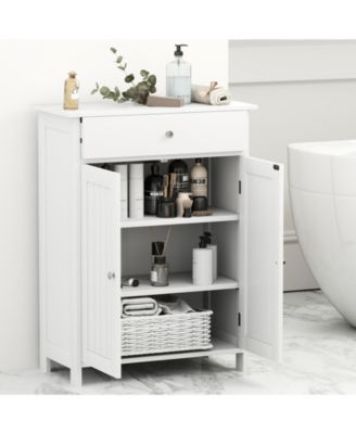 Bathroom Floor Cabinet Freestanding Storage Organizer with 2 Doors