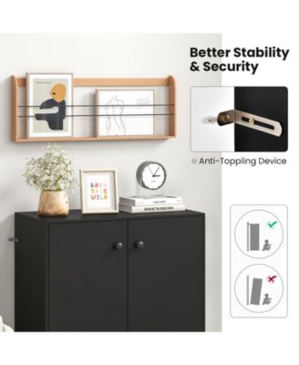 2-Door Modern Floor Storage Cabinet with 3-Tier Shelf