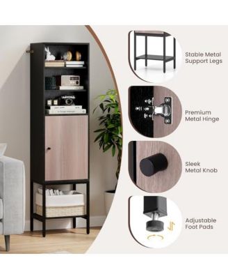 57 Inch Bathroom Tall Cabinet with 1 Door and 4 Shelves Narrow Storage Unit with Adjustable Shelves