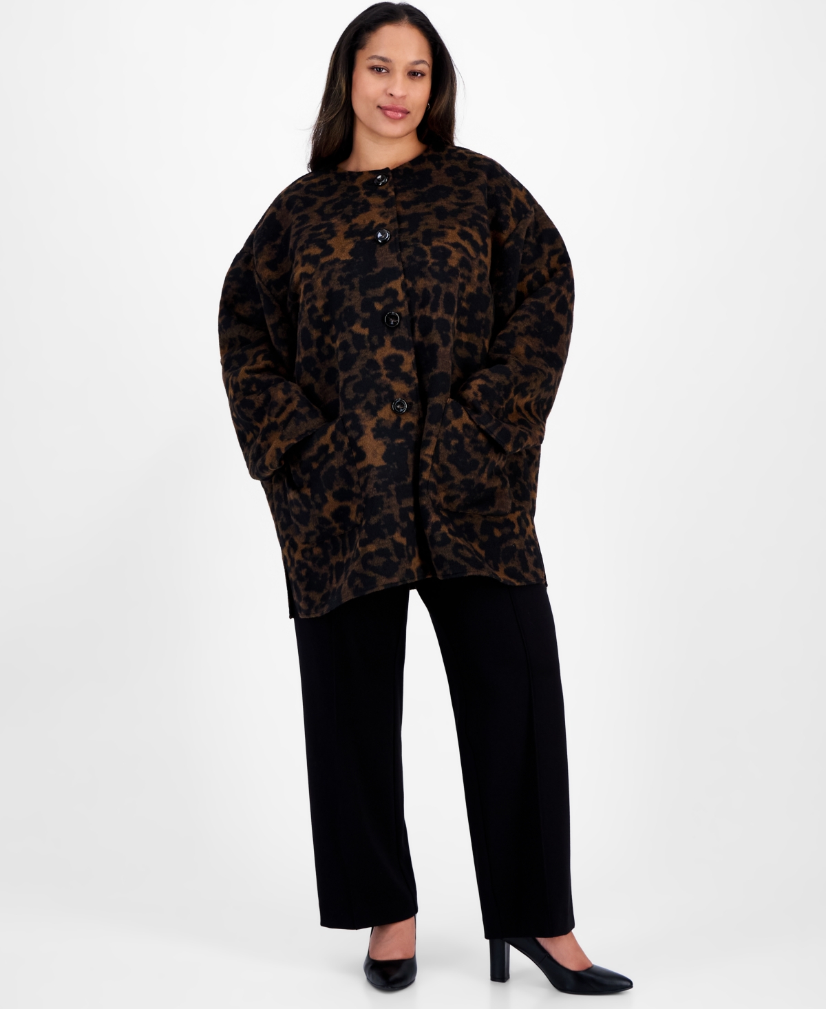 Anne Klein Plus Size Animal-print Button-front Jacket In Multi