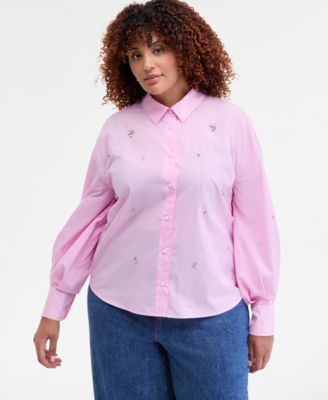 On 34th - Trendy Plus Size Embellished Striped Shirt