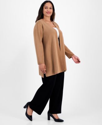 Plus Size Kissing-Front Side-Slit Cardigan