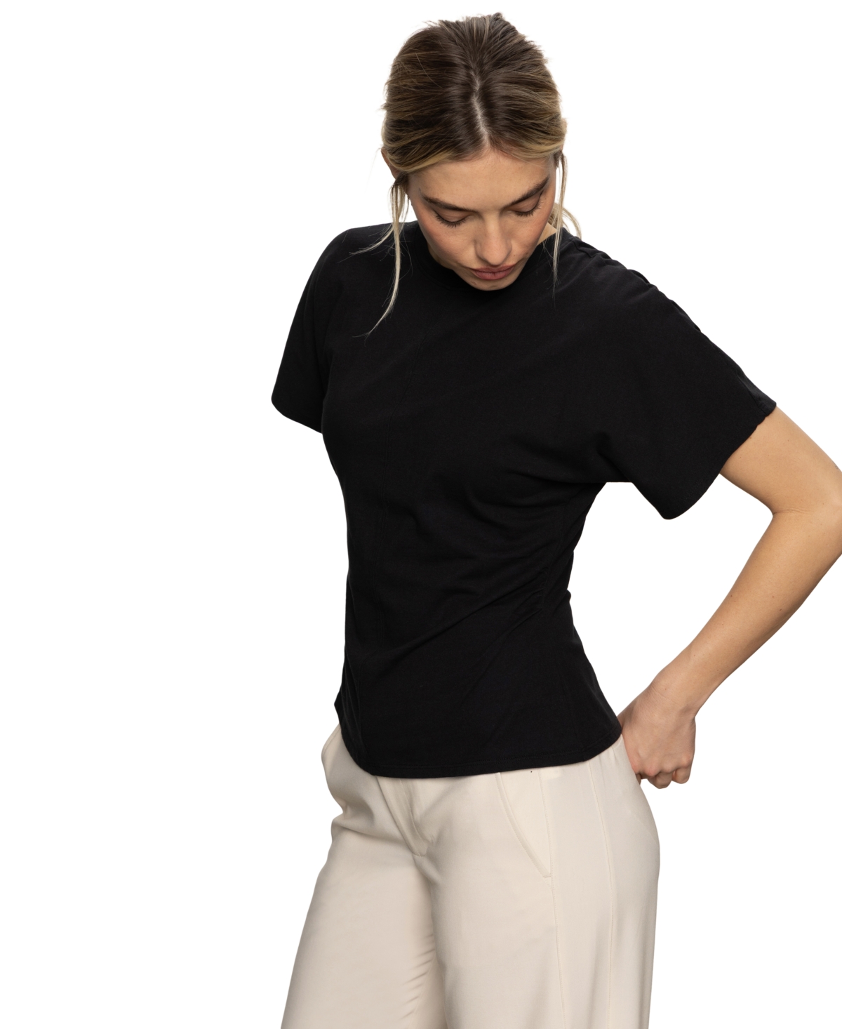 Sanctuary Shirred Waist Dolman Tee In Black