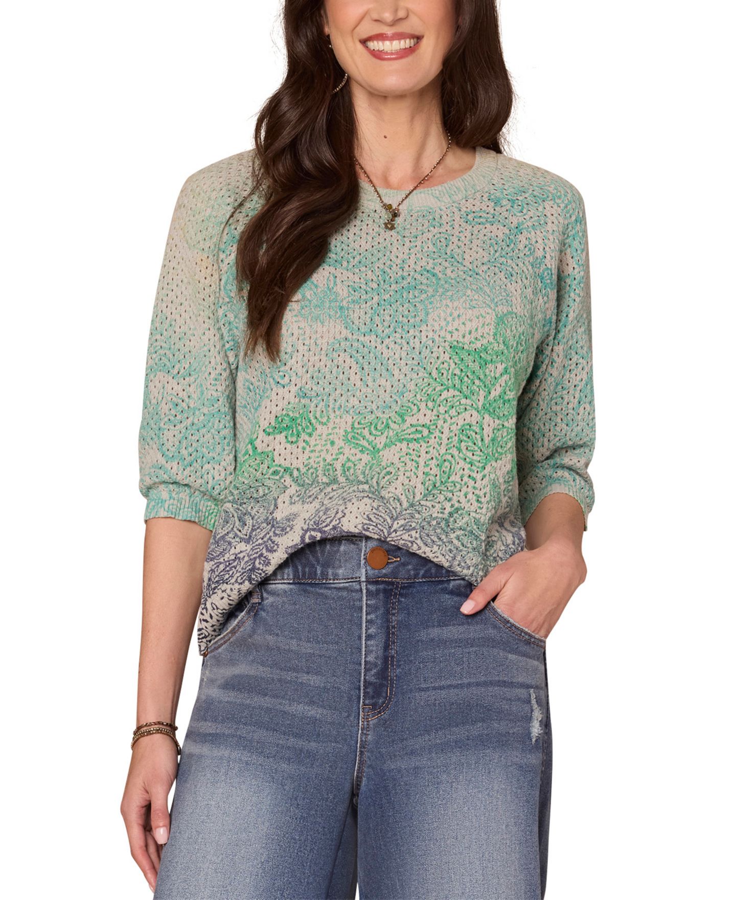Женский свитер Democracy Printed Round-Neck Dolman-Sleeve, цвет: Меланжевый серый — фото 1