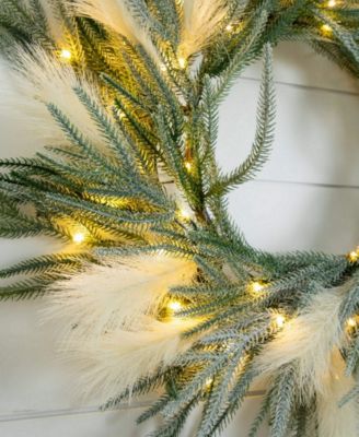 24" Artificial Balsam Fir Pine and Pampas Wreath LED Lights