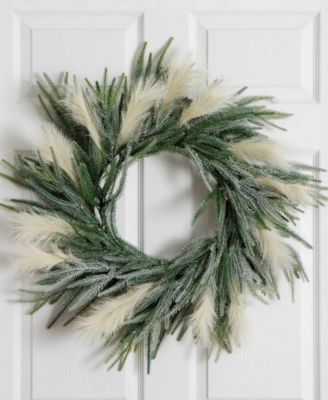 24" Artificial Balsam Fir Pine and Pampas Wreath LED Lights