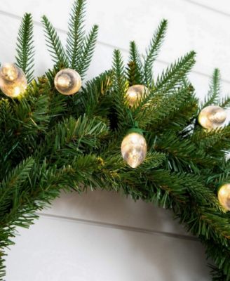 24" Pre-Lit Artificial Luxembourg Pine Christmas Wreath Bulb LED Lights