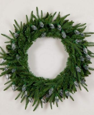 24" Pre-Lit Artificial Luxembourg Pine Christmas Wreath Bulb LED Lights