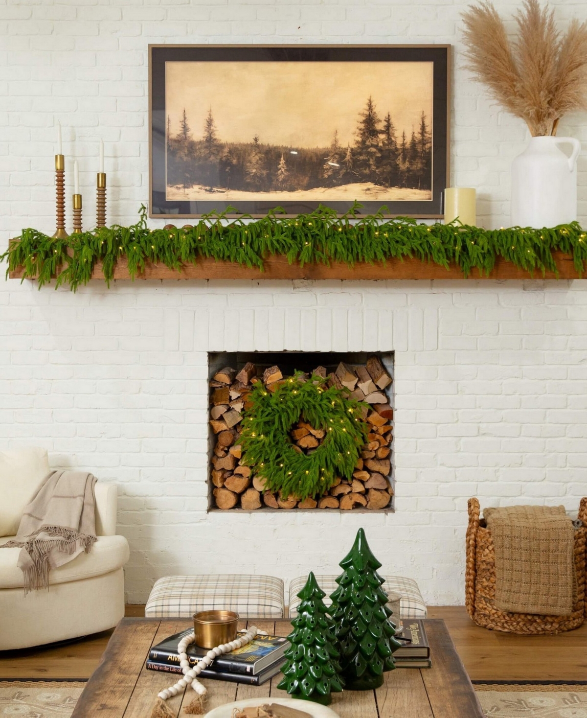 Nearly Natural 20" Pre-lit Artificial Touch Norfolk Island Pine Wreath Led Lights In Green