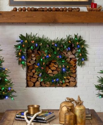 24" Pre-Lit Artificial Luxembourg Pine Christmas Wreath Bulb LED Lights