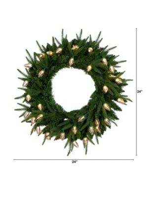 24" Pre-Lit Artificial Luxembourg Pine Christmas Wreath Bulb LED Lights