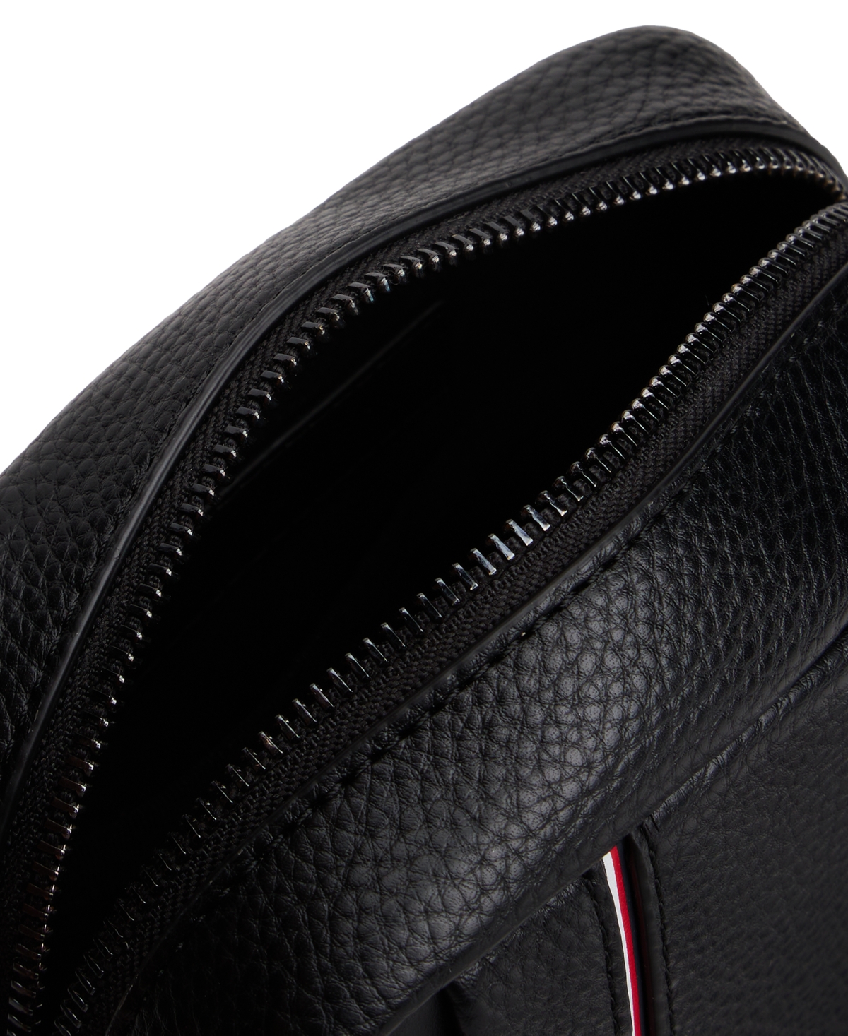 Tommy Hilfiger Logo Stripe Pebbled Mini Reporter Bag In Black