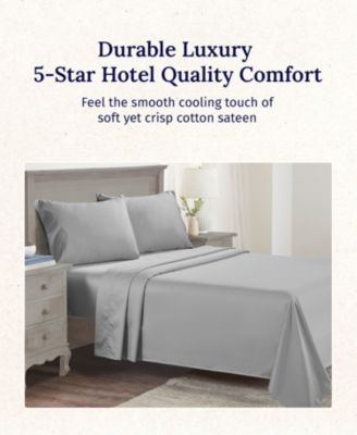 5-Star Luxury Sheet Set, 600 Thread Count Cotton Sateen, Soft & Crisp Bed Sheets - Twin