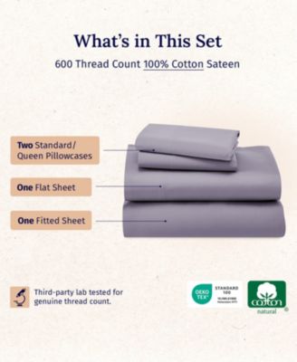 5-Star Sheet Set, 600 Thread Count Cotton Sateen, Soft & Crisp Bed Sheets - Queen