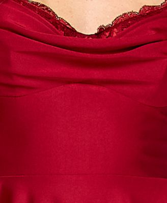 Juniors' Satin Lace-Trim Fit & Flare Dress