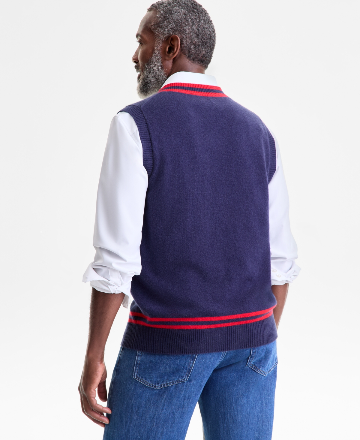Club Room Men's Regular-fit 100% Cashmere V-neck Sweater Vest, Macy's Exclusive In Blue