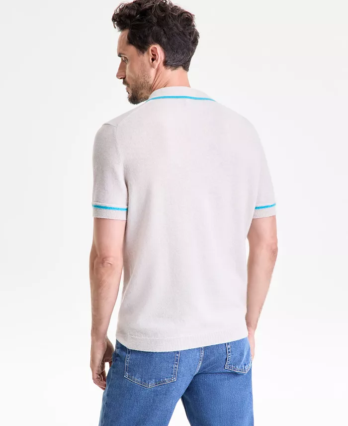 Men's Regular-Fit Tipped 100% Cashmere Sweater Polo Shirt - thumbnail 2