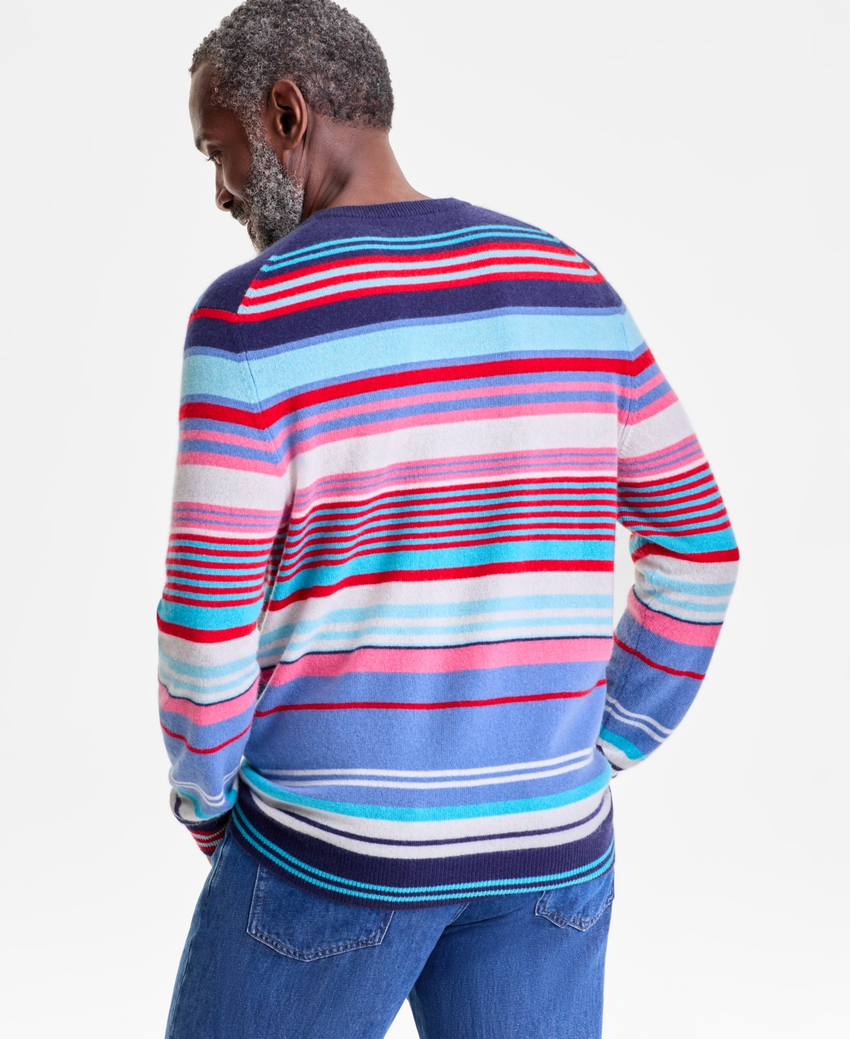 Club Room Men's 100% Cashmere Stripe Crewneck Sweater, Macy's Exclusive In Blue