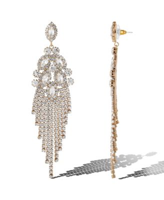 Crystal Fan Drop Earrings in Silver-Tone