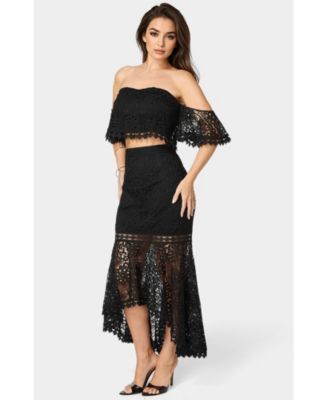 Women's Two Piece Lace High Low Dress