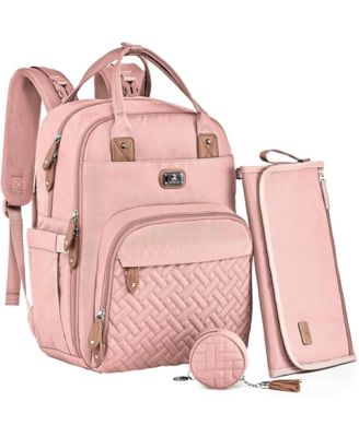 Dikaslon Diaper Bag Backpack with Portable Changing Pad, Pacifier Case and Stroller Straps - Pink