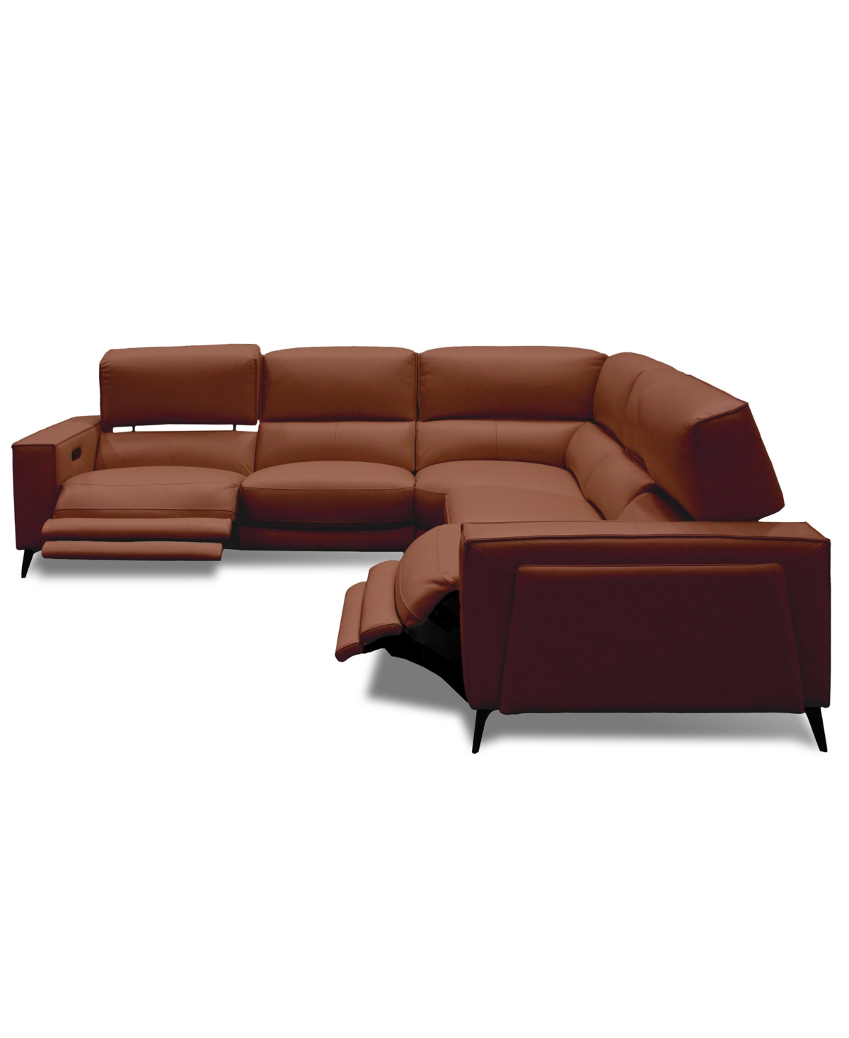 Macy's Neiwert 5-pc. Leather Sofa Sectional With 2 Power Recliners In Brown