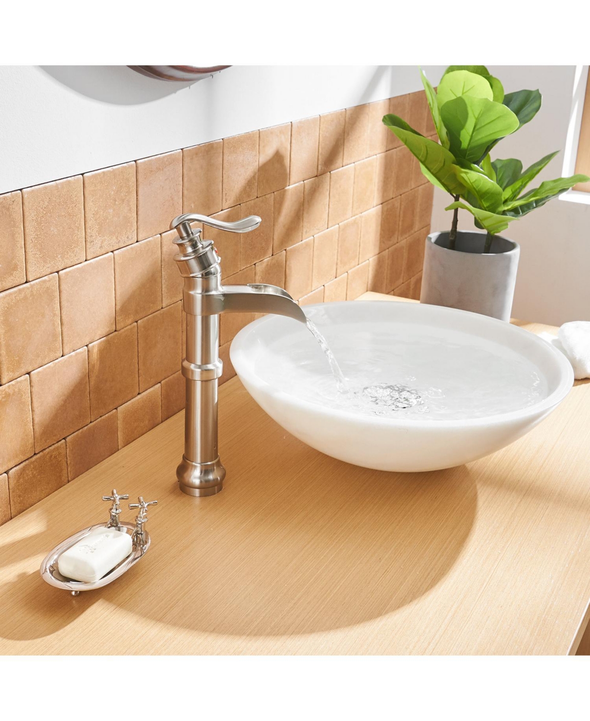 Greenspring Waterfall Single Hole Single-Handle Vessel Bathroom Faucet With Pop-up Drain Matte Black