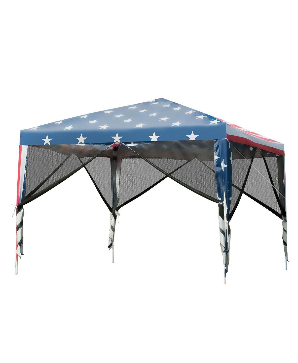 10' x 10' Outdoor Pop-up Canopy Tent w/ Mesh Sidewalls Carrying Bag - Blue+red+white