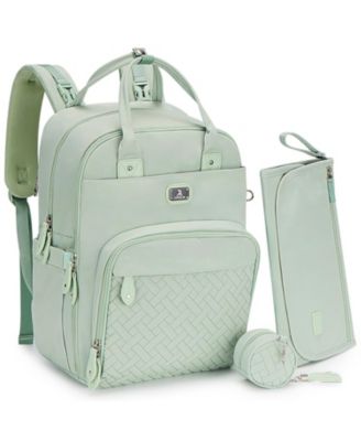 Dikaslon Diaper Bag Backpack with Portable Changing Pad, Pacifier Case and Stroller Straps - Mint green