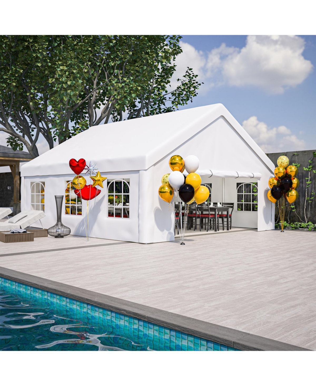 20x20 Party Tent with Sidewalls & Storage Bags - White