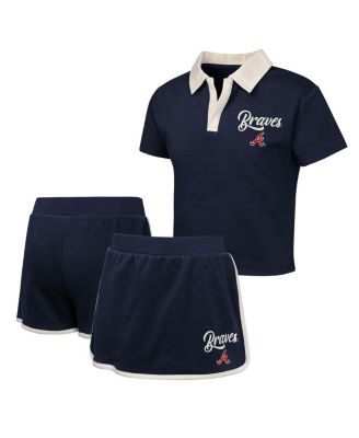 Outerstuff - Big Girls 2-Piece Navy Atlanta Braves Base Trainer Johnny Polo Shirt and Skort Set