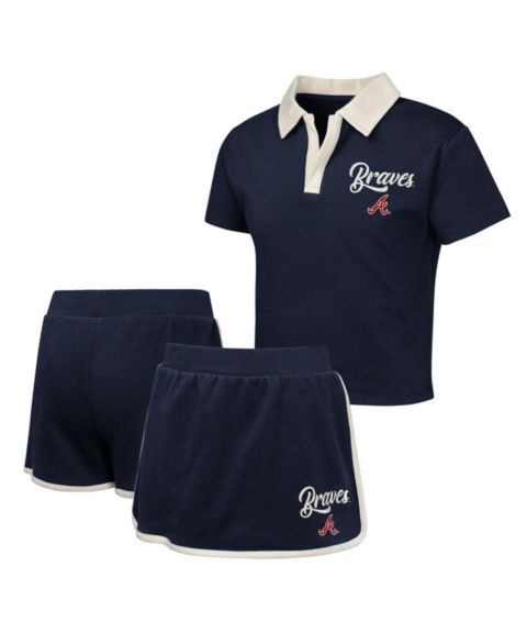 Детский комплект Outerstuff Big Girls 2-Piece Navy Atlanta Braves Base Trainer Johnny Polo Shirt and Skort Set