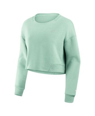 Women's Mint Buffalo Bills Studio Tri-Blend Cropped Pullover Sweatshirt