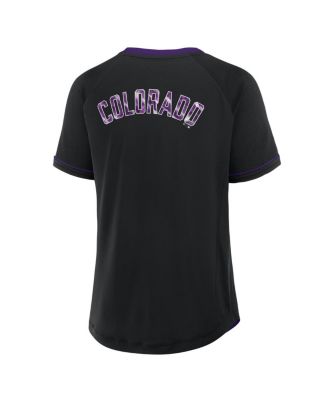 Women's Black Colorado Rockies League Diva Star Raglan V-Neck T-Shirt