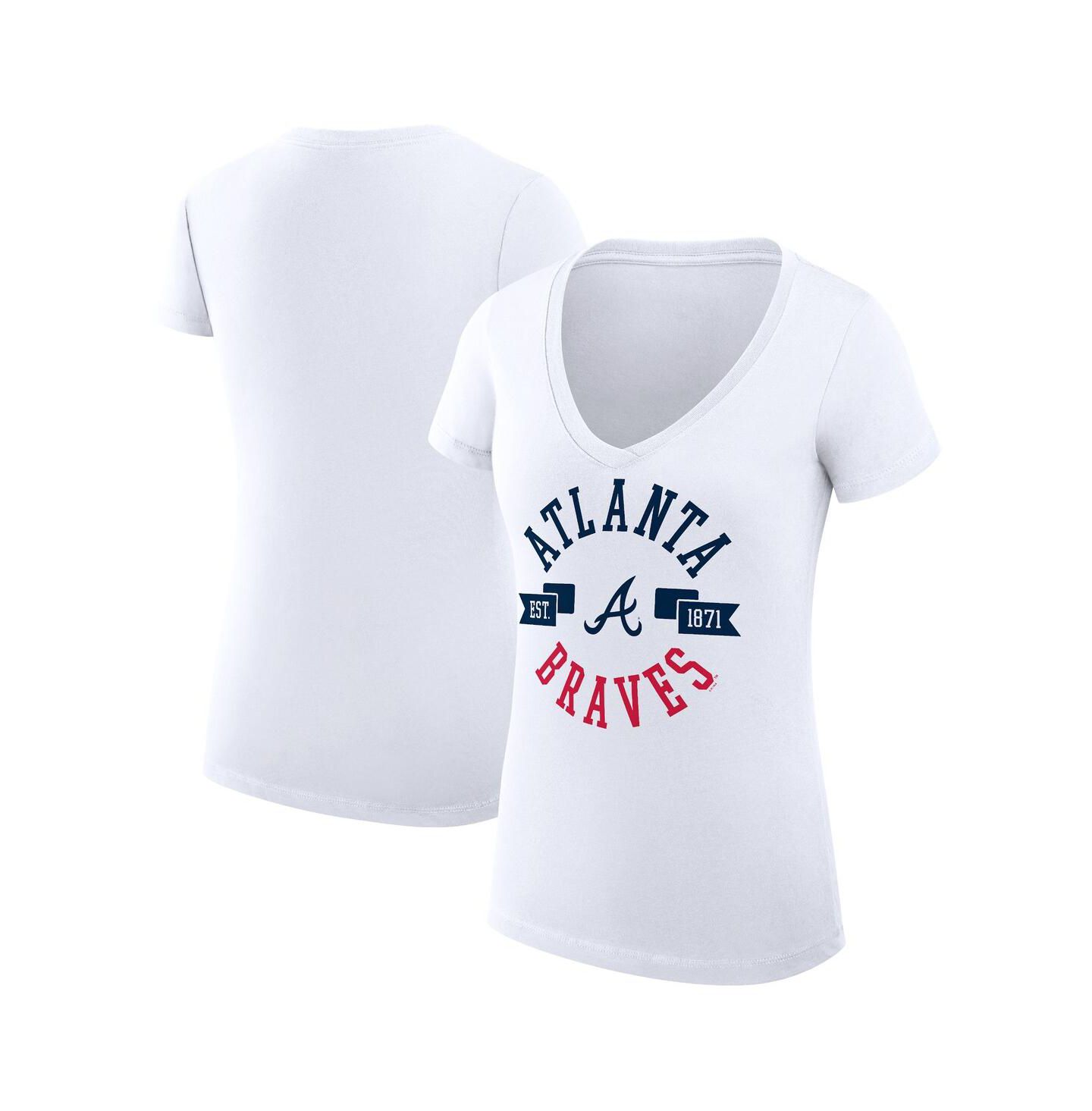 Женская футболка G-III 4Her by Carl Banks White Atlanta Braves City Graphic V-Neck Fitted — фото 1