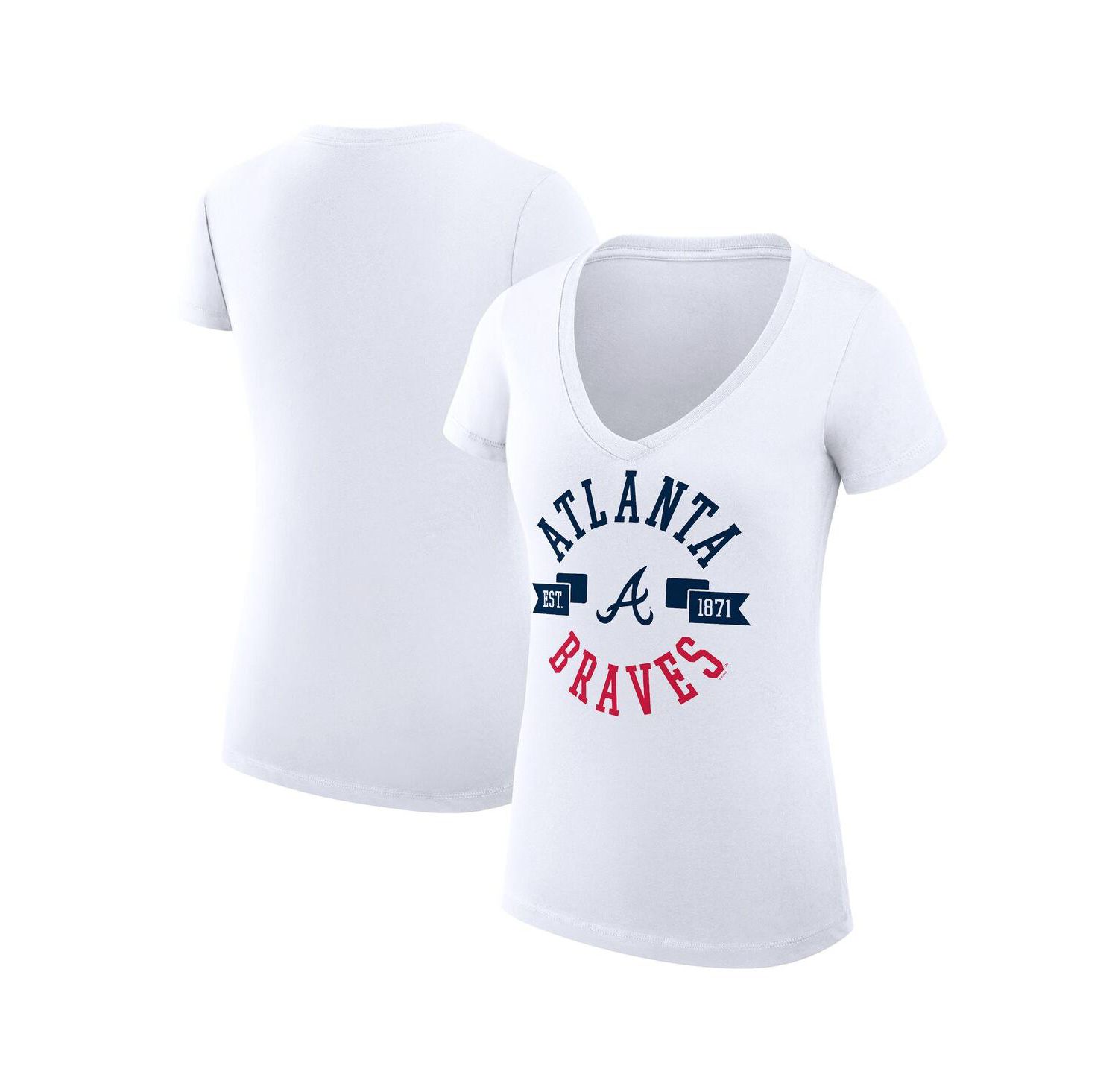 Women's White Atlanta Braves City Graphic V-Neck Fitted T-Shirt