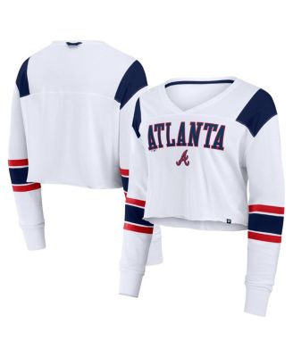 Fanatics - Women's White Atlanta Braves Stretch Cropped Fashion Long Sleeve T-Shirt