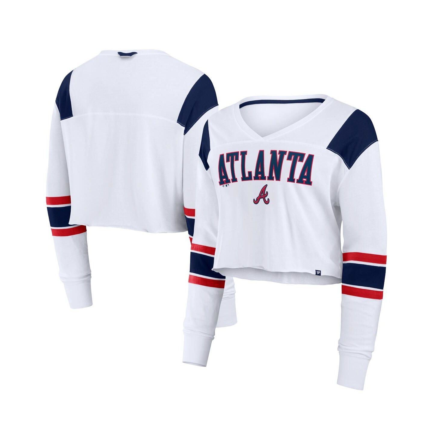 Женская футболка Fanatics White Atlanta Braves Stretch Cropped Fashion Long Sleeve — фото 1