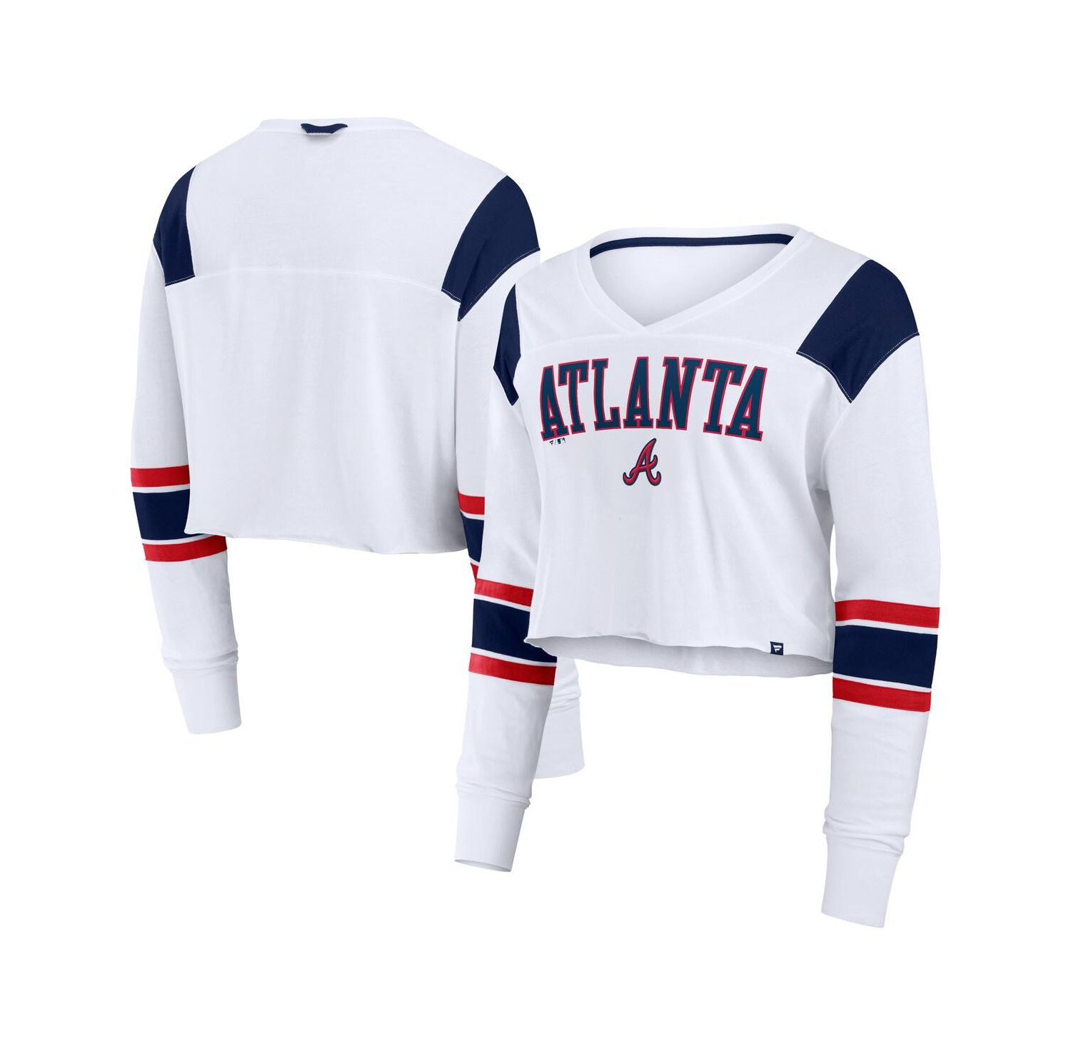 Women's White Atlanta Braves Stretch Cropped Fashion Long Sleeve T-Shirt